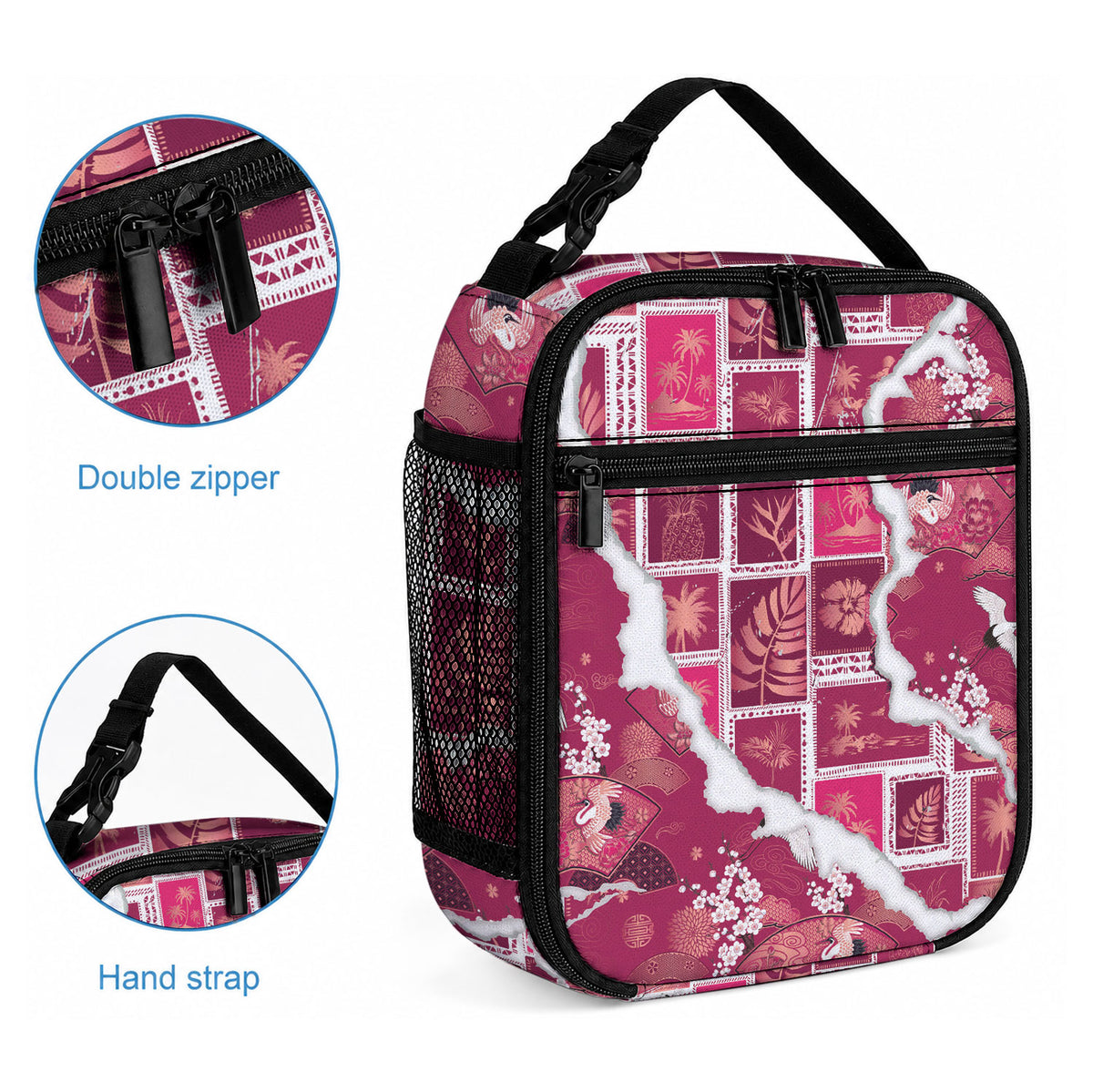 Hawaii Japanese Culture Pink Lunch Bag Spring Cranes Aloha Pattern