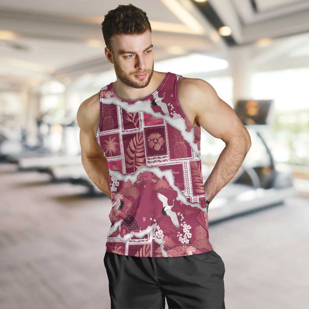 Hawaii Japanese Culture Pink Men Tank Top Spring Cranes Aloha Pattern