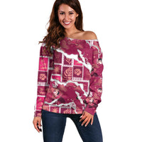 Hawaii Japanese Culture Pink Off Shoulder Sweater Spring Cranes Aloha Pattern