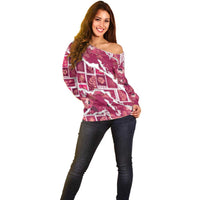 Hawaii Japanese Culture Pink Off Shoulder Sweater Spring Cranes Aloha Pattern