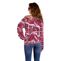 Hawaii Japanese Culture Pink Off Shoulder Sweater Spring Cranes Aloha Pattern