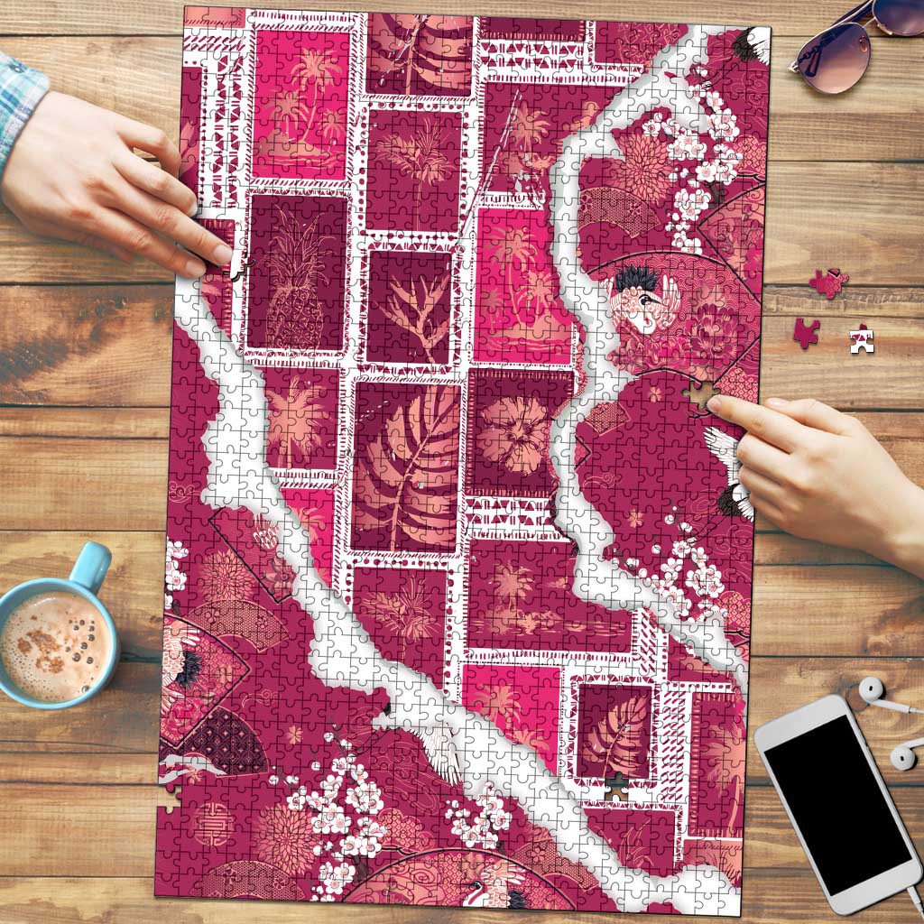 Hawaii Japanese Culture Pink Puzzle Spring Cranes Aloha Pattern LT01 Pink - Polynesian Pride