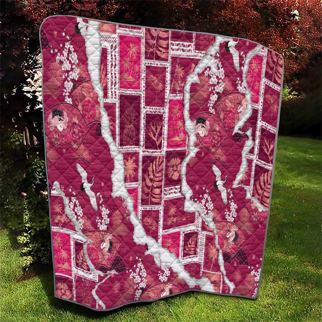 Hawaii Japanese Culture Pink Quilt Spring Cranes Aloha Pattern