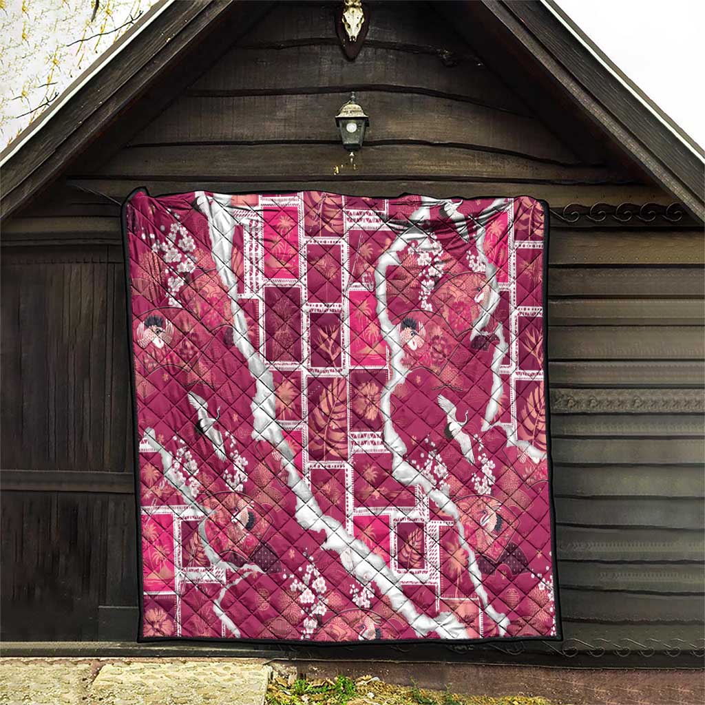 Hawaii Japanese Culture Pink Quilt Spring Cranes Aloha Pattern