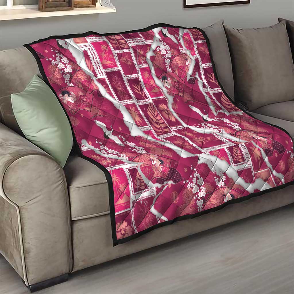 Hawaii Japanese Culture Pink Quilt Spring Cranes Aloha Pattern