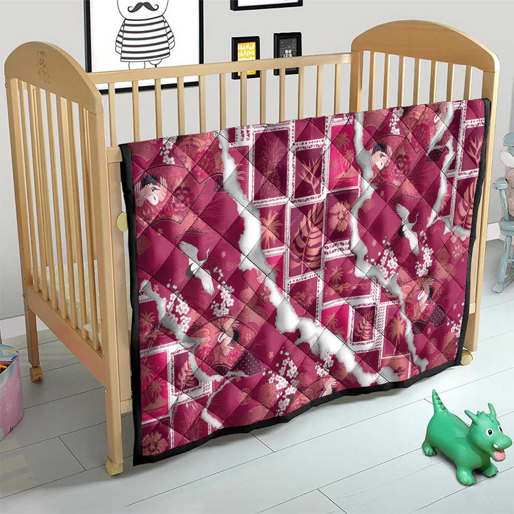 Hawaii Japanese Culture Pink Quilt Spring Cranes Aloha Pattern