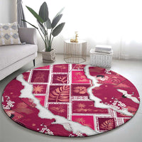 Hawaii Japanese Culture Pink Round Carpet Spring Cranes Aloha Pattern