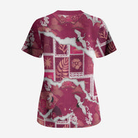 Hawaii Japanese Culture Pink Scrub Top Spring Cranes Aloha Pattern