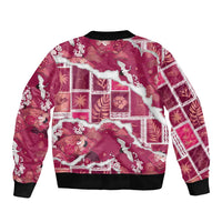 Hawaii Japanese Culture Pink Sleeve Zip Bomber Jacket Spring Cranes Aloha Pattern
