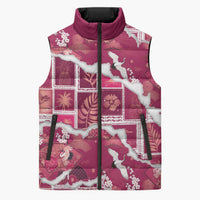 Hawaii Japanese Culture Pink Sleeveless Puffer Jacket Spring Cranes Aloha Pattern