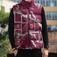 Hawaii Japanese Culture Pink Sleeveless Puffer Jacket Spring Cranes Aloha Pattern