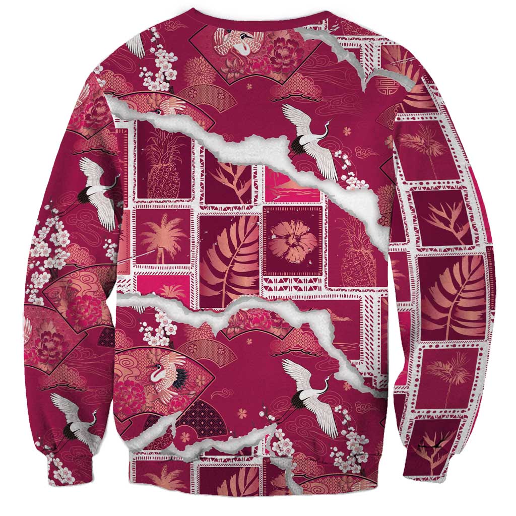 Hawaii Japanese Culture Pink Sweatshirt Spring Cranes Aloha Pattern