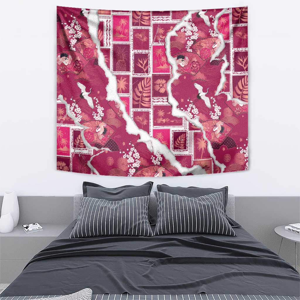 Hawaii Japanese Culture Pink Tapestry Spring Cranes Aloha Pattern