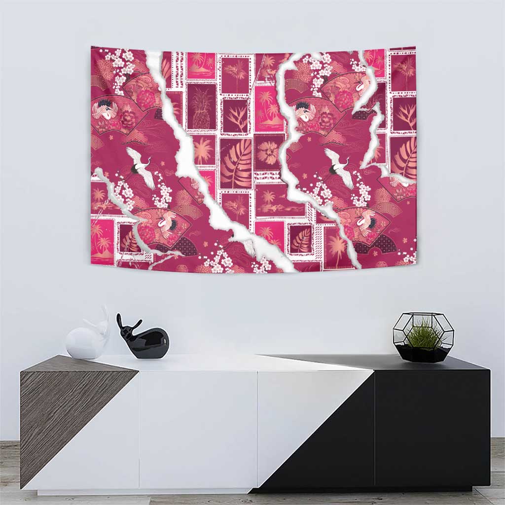 Hawaii Japanese Culture Pink Tapestry Spring Cranes Aloha Pattern