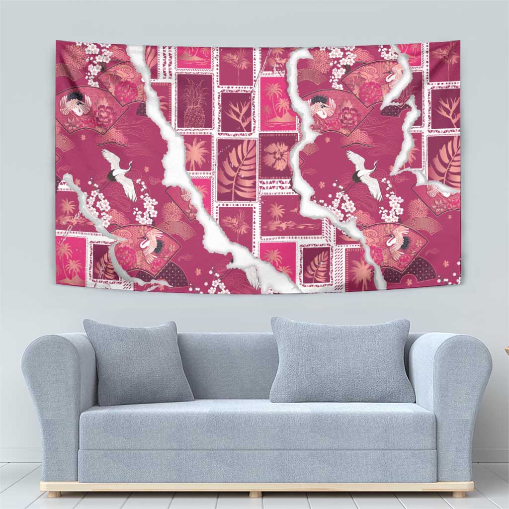 Hawaii Japanese Culture Pink Tapestry Spring Cranes Aloha Pattern