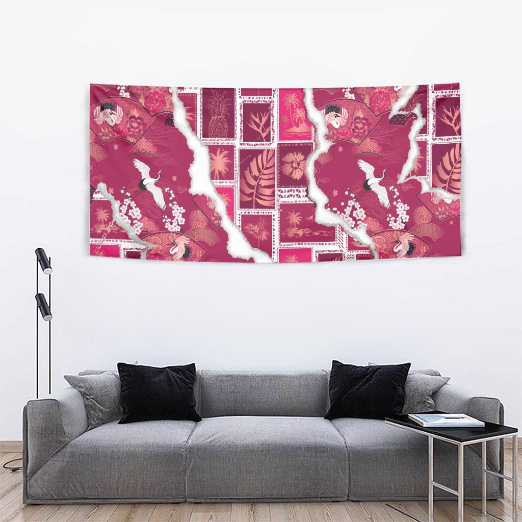 Hawaii Japanese Culture Pink Tapestry Spring Cranes Aloha Pattern