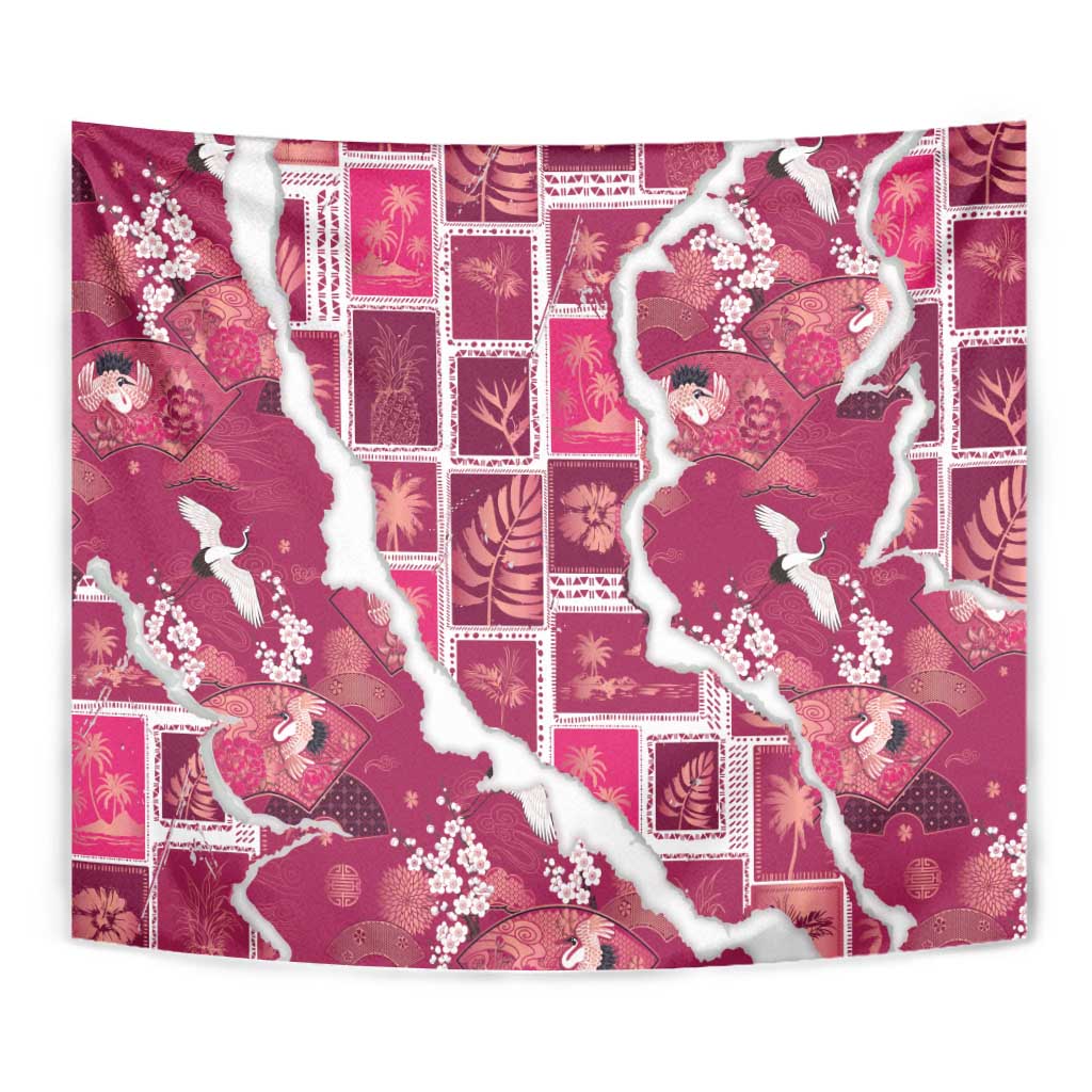 Hawaii Japanese Culture Pink Tapestry Spring Cranes Aloha Pattern