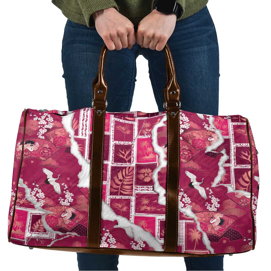 Hawaii Japanese Culture Pink Travel Bag Spring Cranes Aloha Pattern LT01 Pink - Polynesian Pride