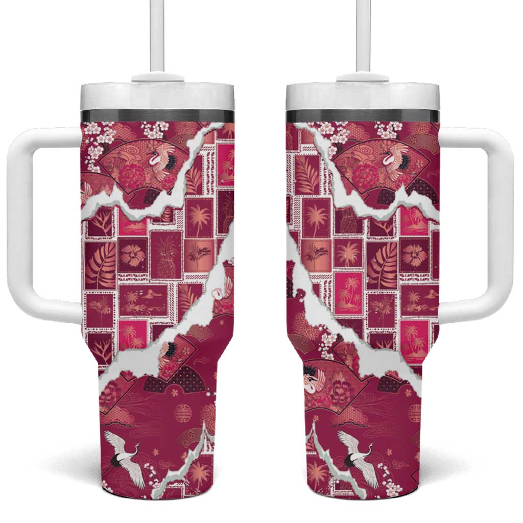 Hawaii Japanese Culture Pink Tumbler With Handle Spring Cranes Aloha Pattern LT01 One Size: 40 oz Pink - Polynesian Pride