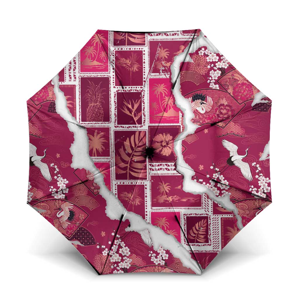 Hawaii Japanese Culture Pink Umbrella Spring Cranes Aloha Pattern LT01 One Size Folded 11.42 inch Opened Diameter 37.4 inch Pink - Polynesian Pride