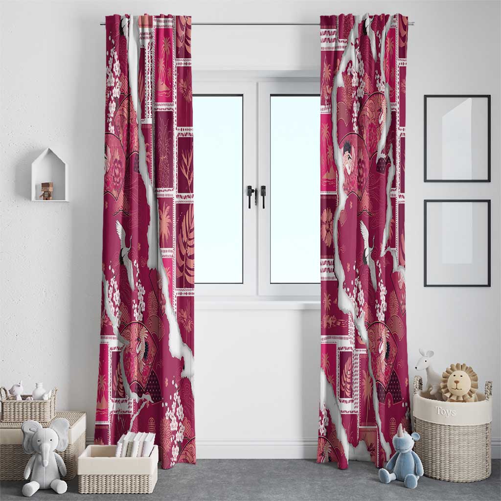 Hawaii Japanese Culture Pink Window Curtain Spring Cranes Aloha Pattern