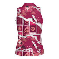 Hawaii Japanese Culture Pink Women Sleeveless Polo Shirt Spring Cranes Aloha Pattern