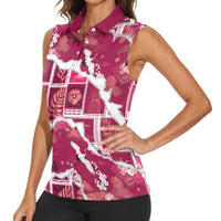 Hawaii Japanese Culture Pink Women Sleeveless Polo Shirt Spring Cranes Aloha Pattern