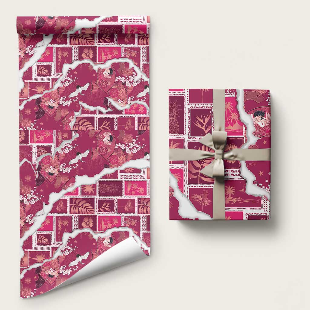 Hawaii Japanese Culture Pink Wrapping Paper Spring Cranes Aloha Pattern