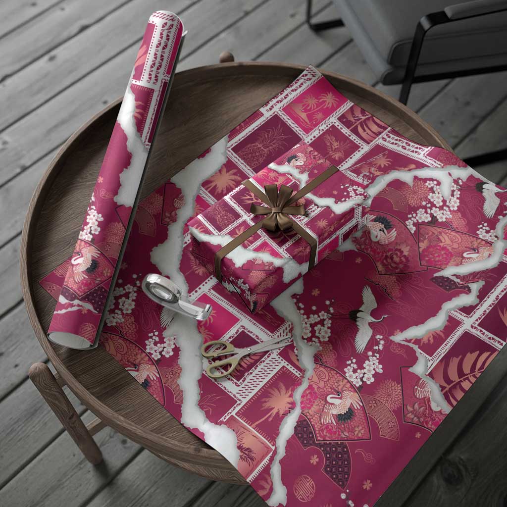 Hawaii Japanese Culture Pink Wrapping Paper Spring Cranes Aloha Pattern