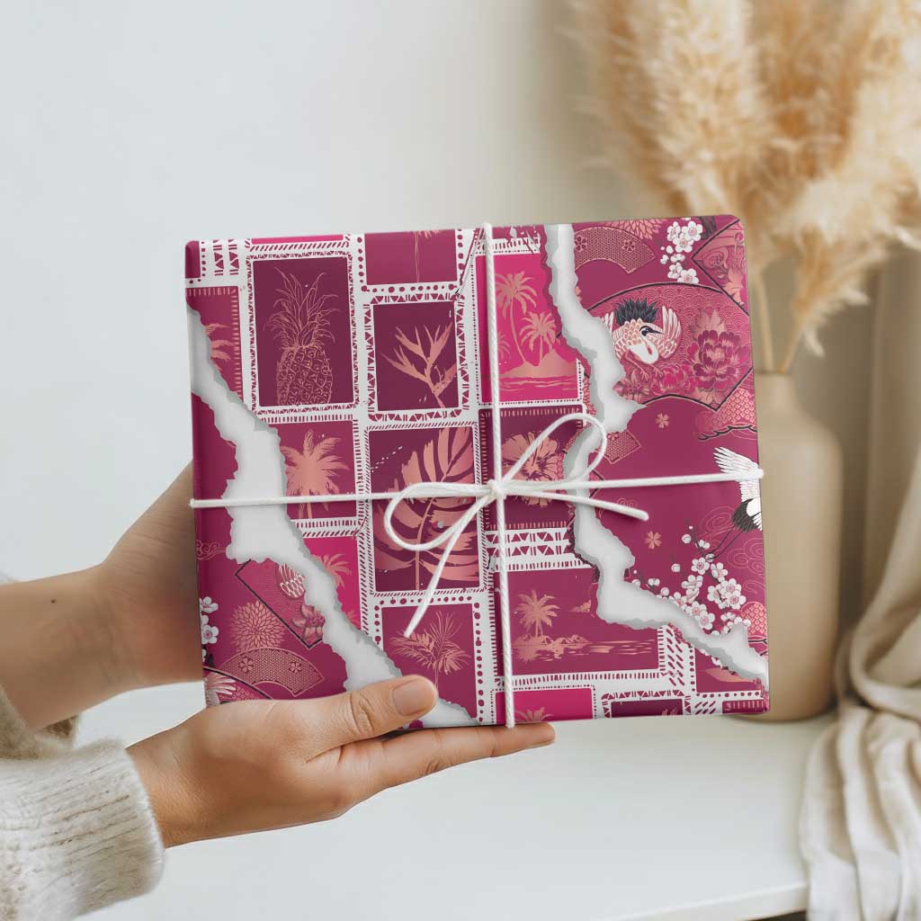 Hawaii Japanese Culture Pink Wrapping Paper Spring Cranes Aloha Pattern