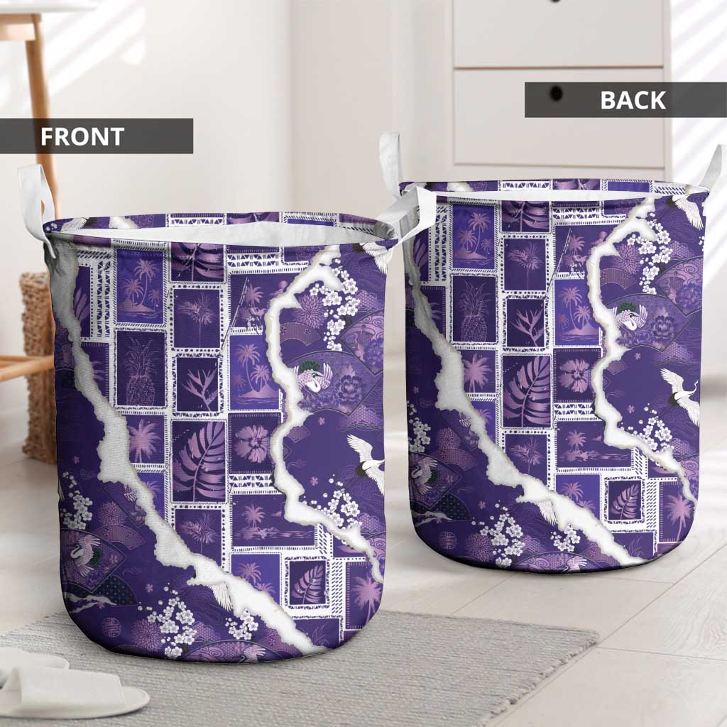 Hawaii Japanese Culture Purple Laundry Basket Spring Cranes Aloha Pattern