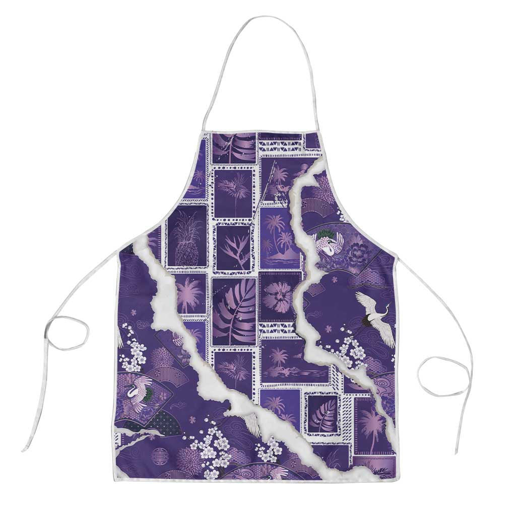 Hawaii Japanese Culture Purple Apron Spring Cranes Aloha Pattern LT01 Purple - Polynesian Pride