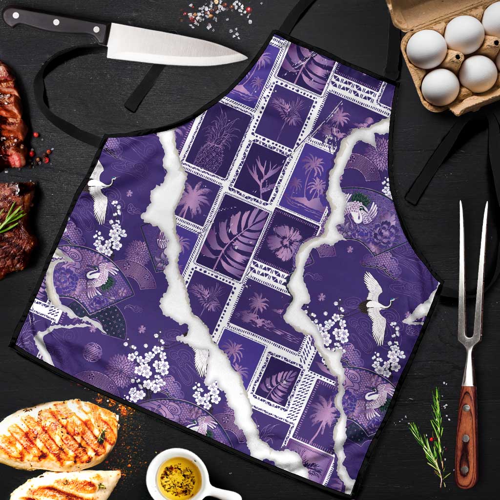Hawaii Japanese Culture Purple Apron Spring Cranes Aloha Pattern