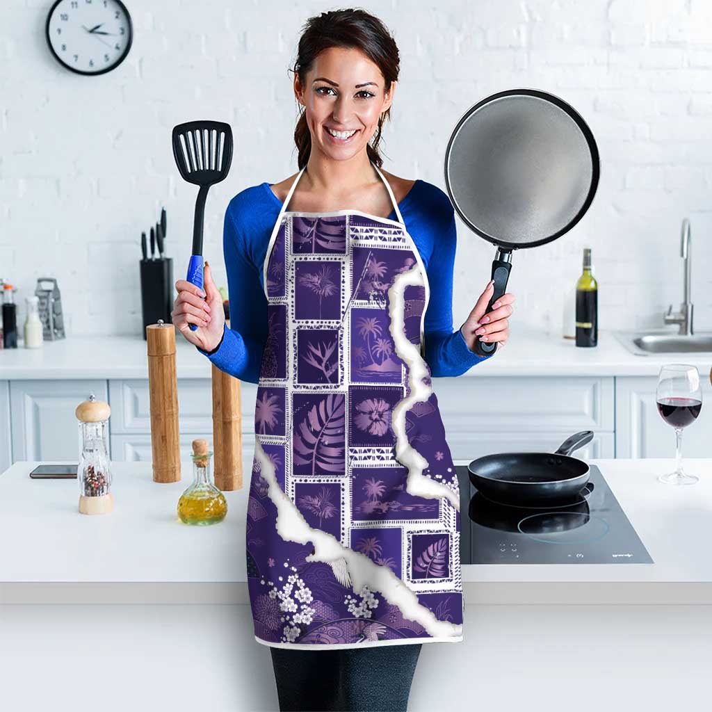 Hawaii Japanese Culture Purple Apron Spring Cranes Aloha Pattern