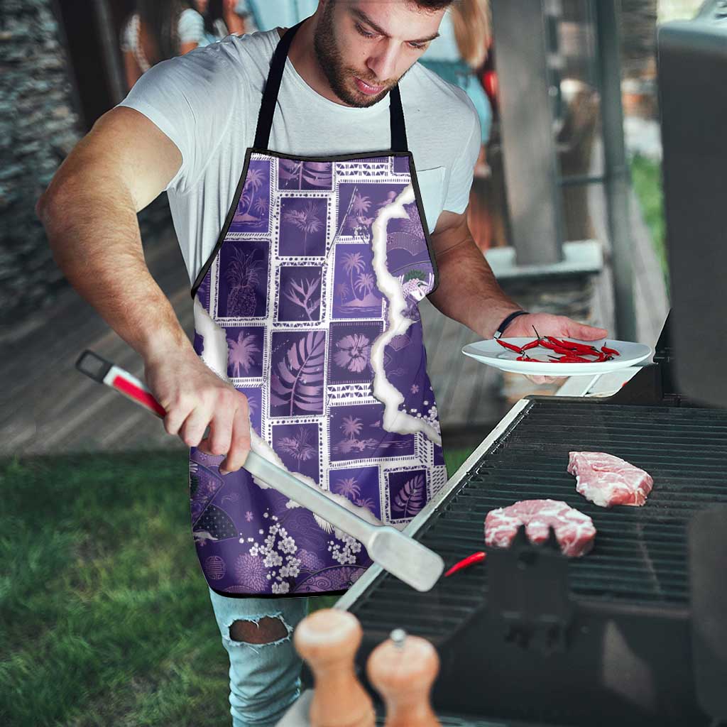 Hawaii Japanese Culture Purple Apron Spring Cranes Aloha Pattern