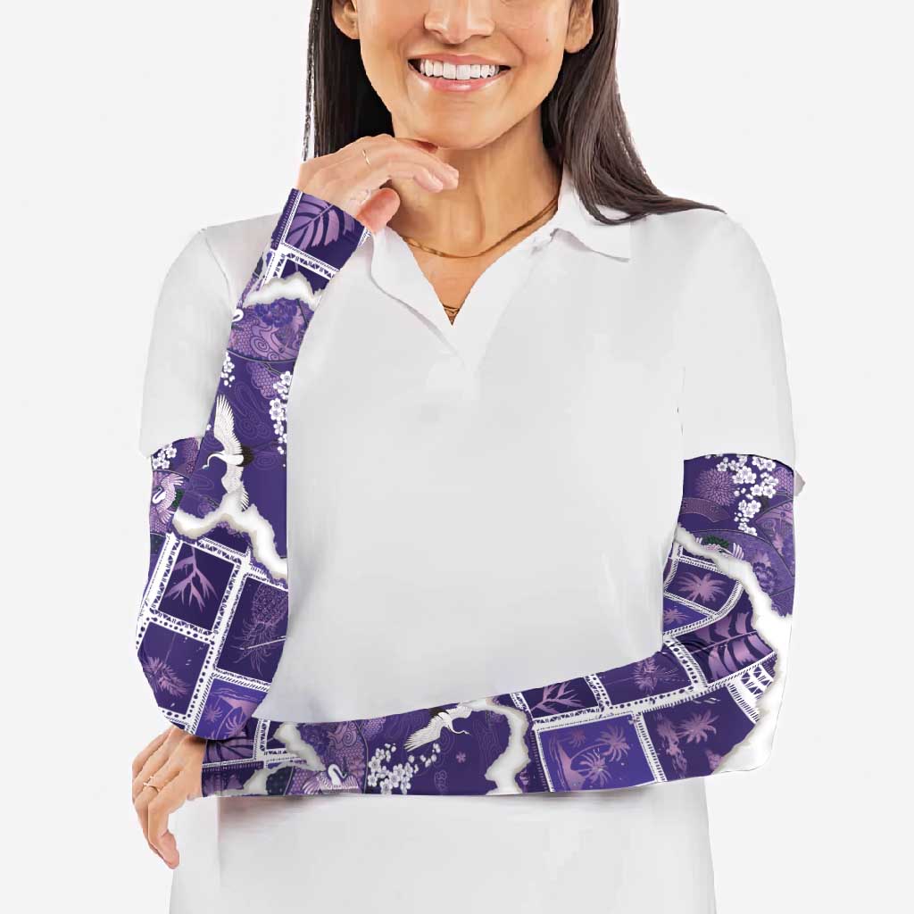 Hawaii Japanese Culture Purple Arm Sleeves Spring Cranes Aloha Pattern