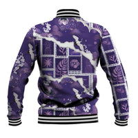 Hawaii Japanese Culture Purple Baseball Jacket Spring Cranes Aloha Pattern