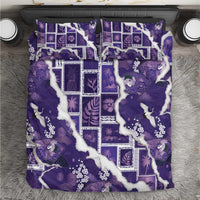 Hawaii Japanese Culture Purple Bedding Set Spring Cranes Aloha Pattern