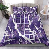 Hawaii Japanese Culture Purple Bedding Set Spring Cranes Aloha Pattern