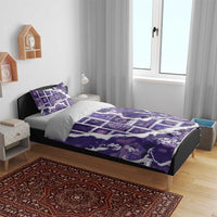 Hawaii Japanese Culture Purple Bedding Set Spring Cranes Aloha Pattern