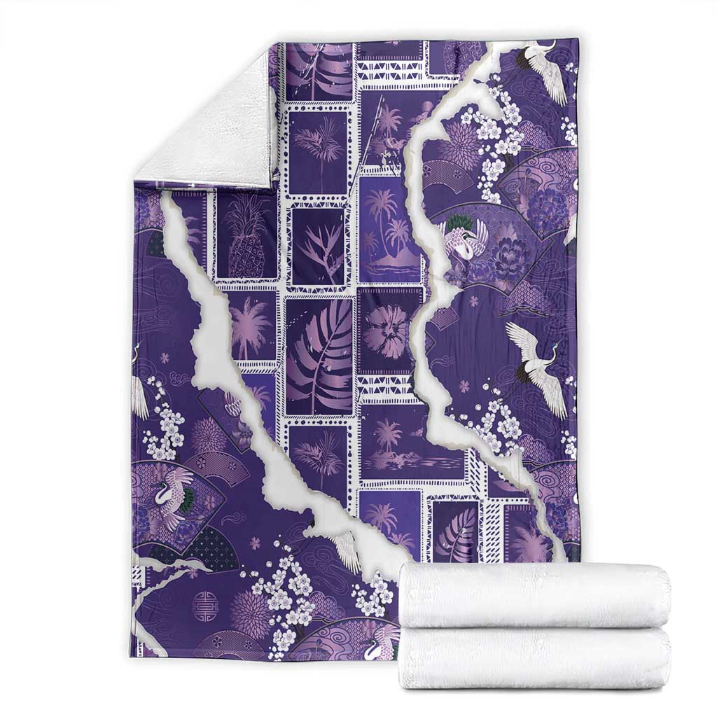 Hawaii Japanese Culture Purple Blanket Spring Cranes Aloha Pattern
