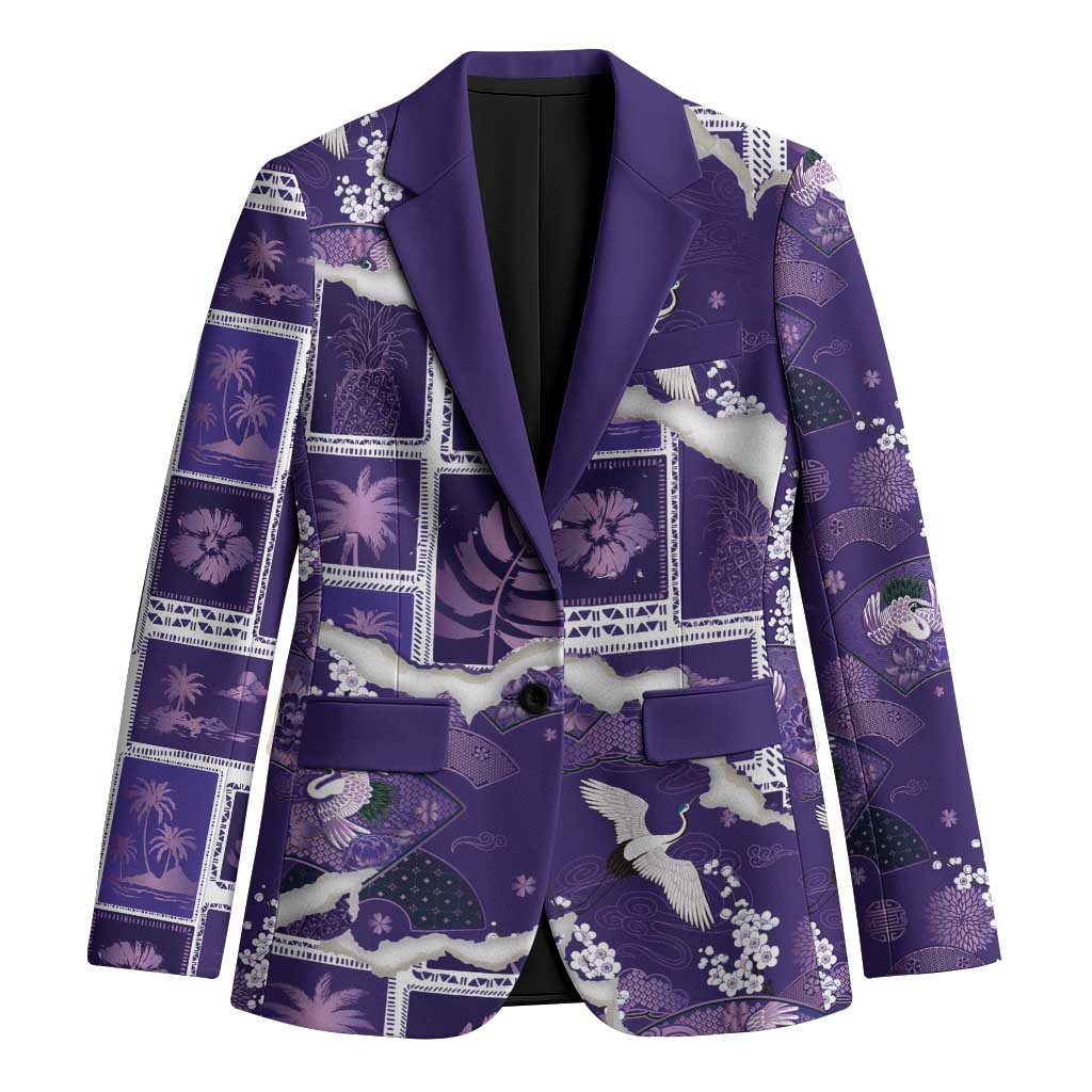 Hawaii Japanese Culture Purple Blazer Spring Cranes Aloha Pattern