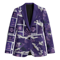 Hawaii Japanese Culture Purple Blazer Spring Cranes Aloha Pattern