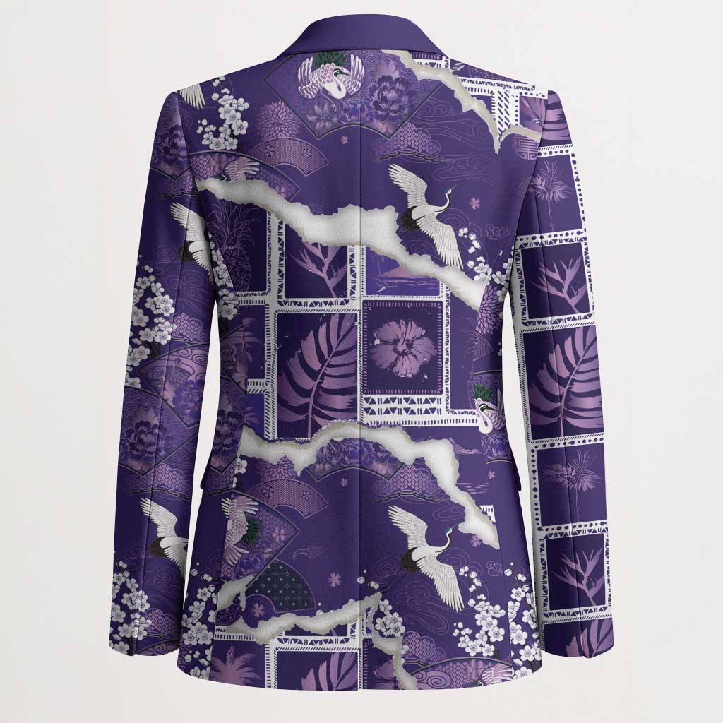 Hawaii Japanese Culture Purple Blazer Spring Cranes Aloha Pattern