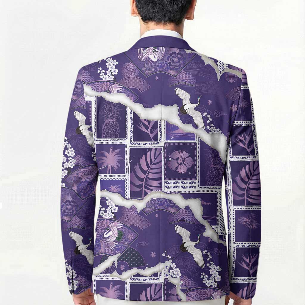 Hawaii Japanese Culture Purple Blazer Spring Cranes Aloha Pattern