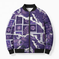 Hawaii Japanese Culture Purple Bomber Puffer Jacket Spring Cranes Aloha Pattern LT01 Unisex Purple - Polynesian Pride
