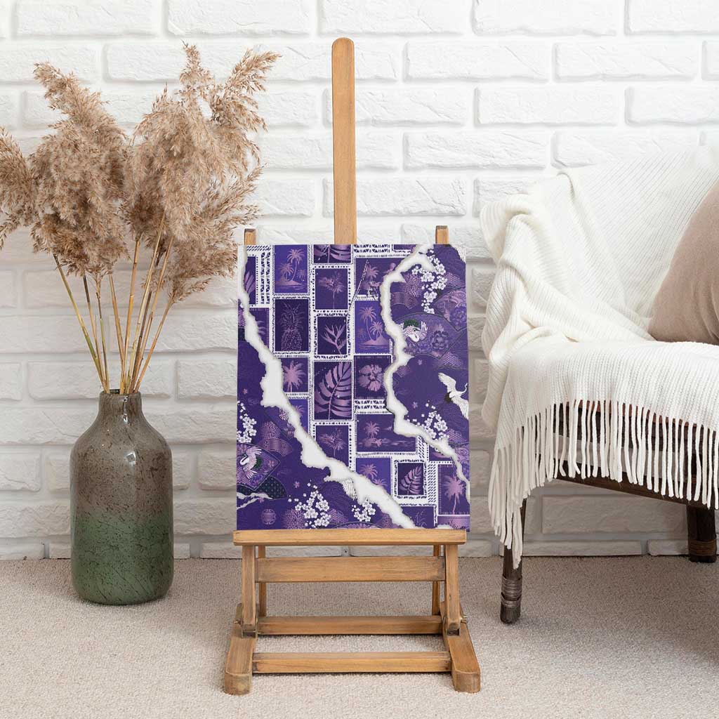 Hawaii Japanese Culture Purple Canvas Wall Art Spring Cranes Aloha Pattern