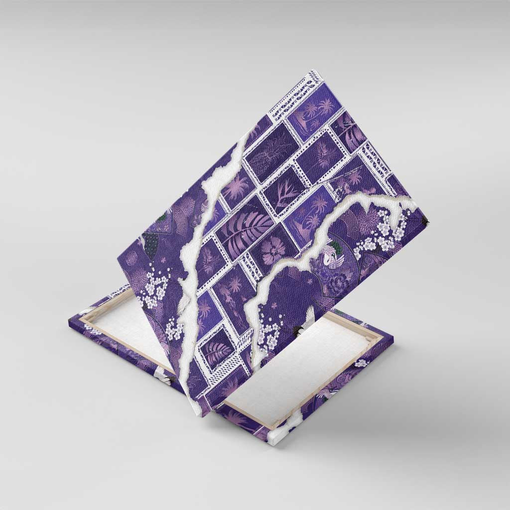 Hawaii Japanese Culture Purple Canvas Wall Art Spring Cranes Aloha Pattern
