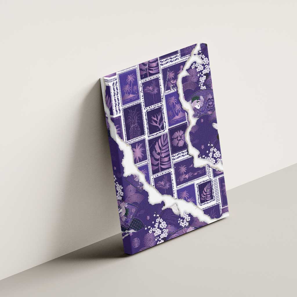 Hawaii Japanese Culture Purple Canvas Wall Art Spring Cranes Aloha Pattern