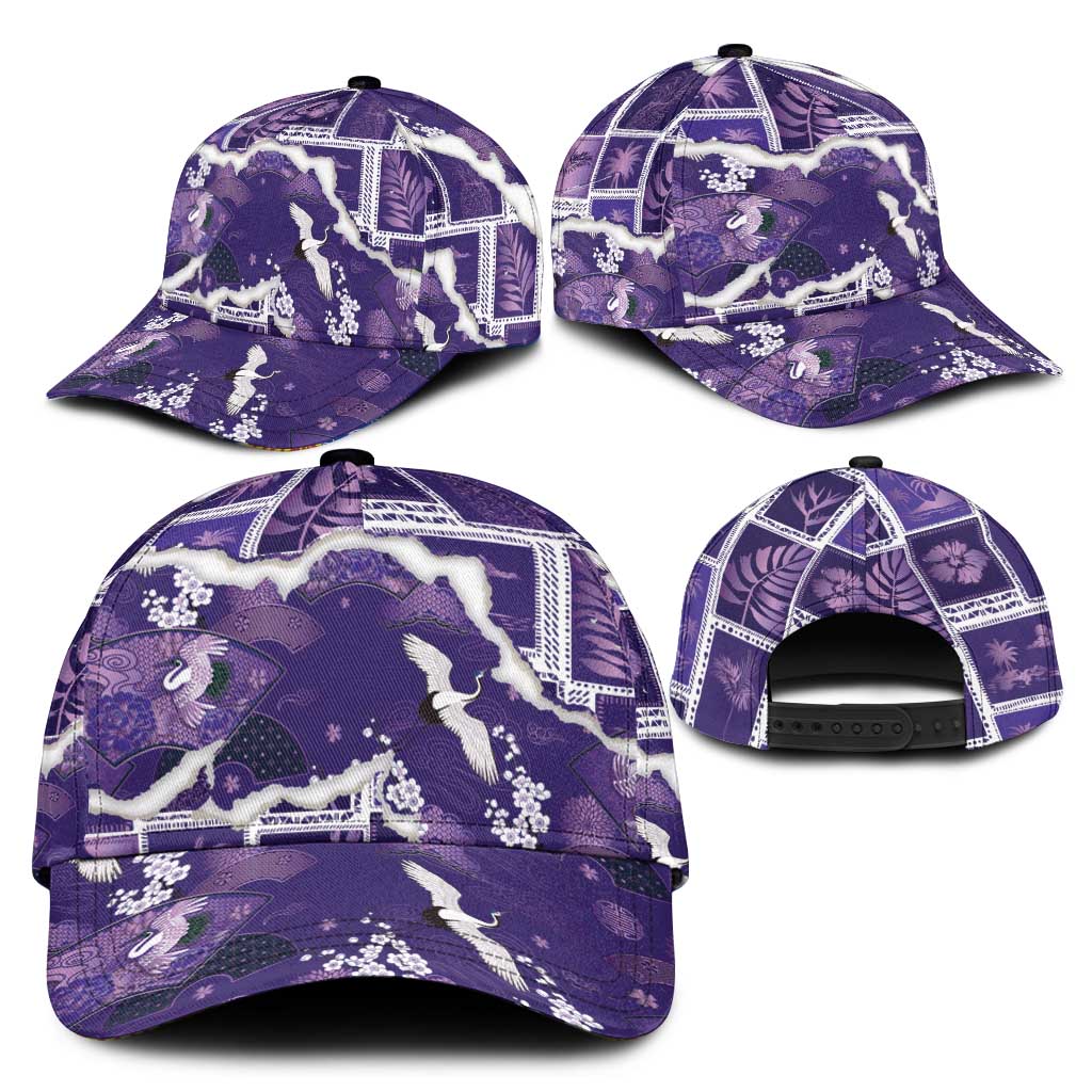 Hawaii Japanese Culture Purple Classic Cap Spring Cranes Aloha Pattern